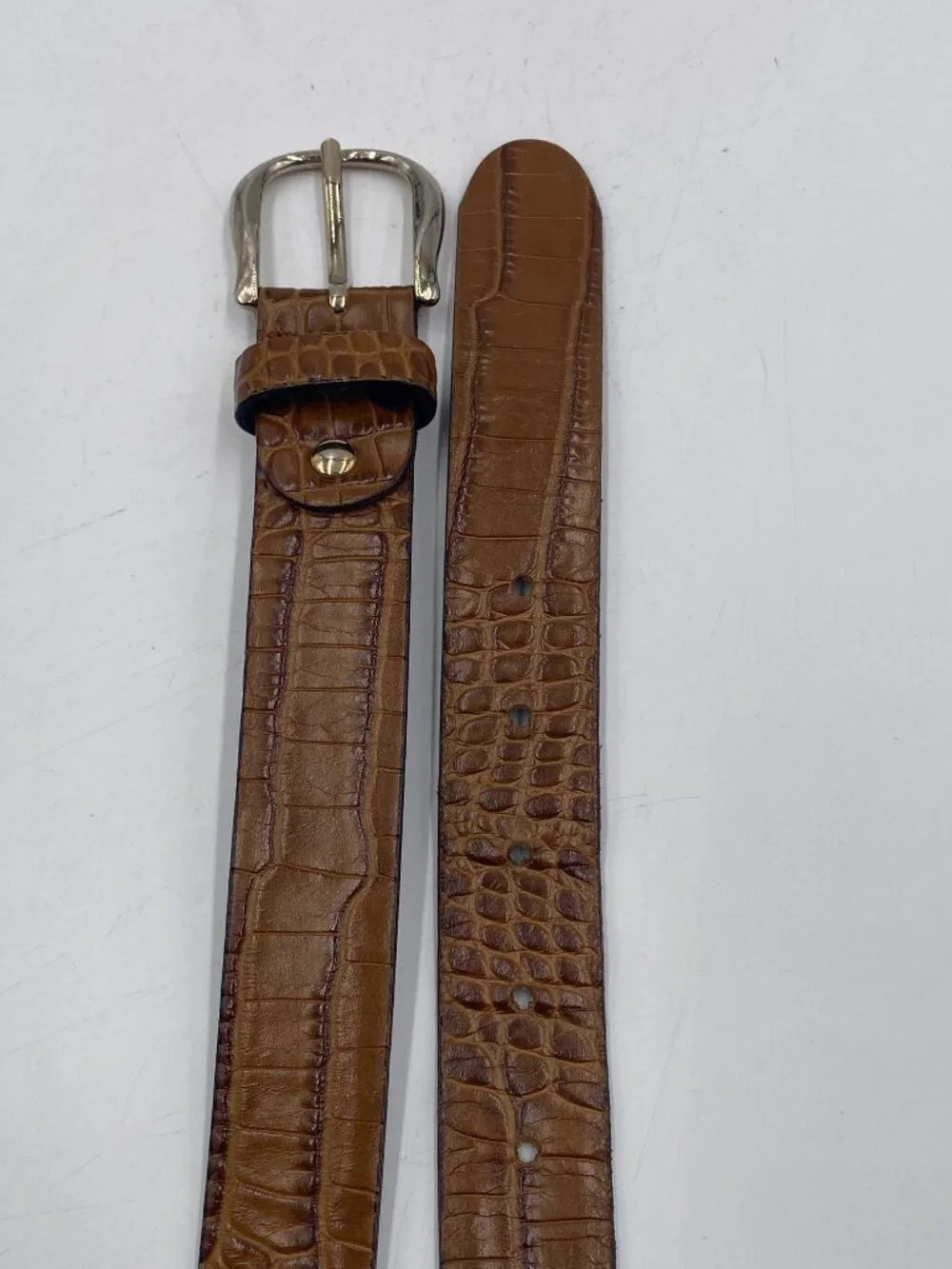 Julio Mediana Leather Crocodile Style Belt Brown Size 32